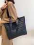 Geometric Quilted Shoulder Tote Bag