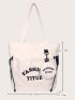 Letter Embroidery Design Shopper Bag With Coin Purse