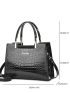 Crocodile Embossed Handbag, Women's Elegant Artificial Leather Zipper Shoulder Bag With Adjustable Strap,Letter Decor Artificial Patent Square Bag, Elegant For Office & Work