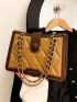 Letter & Studded Decor Chain Square Bag