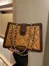 Letter & Studded Decor Chain Square Bag