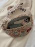 Letter Patch Decor Flower Embroidery Pattern Waist Bag