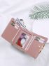 Stitch Detail Faux Pearl Decor Fold Over Small Wallet