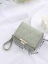 Stitch Detail Faux Pearl Decor Fold Over Small Wallet