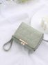 Stitch Detail Faux Pearl Decor Fold Over Small Wallet