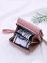 Stitch Detail Faux Pearl Decor Fold Over Small Wallet