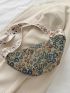 Letter Patch Decor Flower Embroidery Pattern Waist Bag