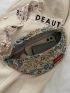 Letter Patch Decor Flower Embroidery Pattern Waist Bag