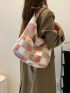 Plaid Pattern Fluffy Hobo Bag