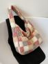 Plaid Pattern Fluffy Hobo Bag