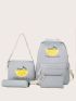 4pcs Lemon & Slogan Graphic Functional Backpack Set