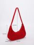 Neon-red Faux Suede Hobo Bag