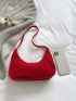 Neon-red Faux Suede Hobo Bag