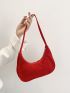 Neon-red Faux Suede Hobo Bag