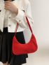 Neon-red Faux Suede Hobo Bag