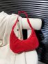 Neon-red Faux Suede Hobo Bag