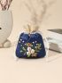 Colorblock Flower Embroidery Drawstring Design Coin Purse, Mothers Day Gift For Mom