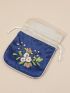 Colorblock Flower Embroidery Drawstring Design Coin Purse, Mothers Day Gift For Mom