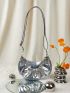 Crocodile Embossed Chain & Studded Decor Hobo Bag