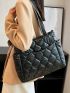 Reversible Geometric Quilted Shoulder Tote Bag