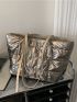 Metallic Geometric Quilted Reversible Square Bag