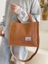 Autumn Winter Fashion Corduroy Messenger Bag, Handbag, Shoulder Bag, Letter Patch Top Handle Shopper Bag