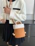 Mini Fuzzy Two Tone Drawstring Design Bucket Bag