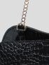 Crocodile Embossed Chain Baguette Bag