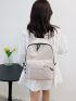 Letter Patch Decor Functional Backpack With Cartoon Bag Charm