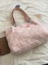 Heart Detail Chain Decor Fuzzy Shoulder Tote Bag