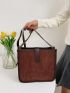 Contrast Binding Corduroy Square Bag