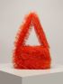 Neon Orange Fluffy Square Bag