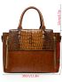 Crocodile Embossed Zipper Detail Top Handle Bag