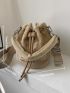Letter Embroidered Drawstring Fuzzy Bucket Bag