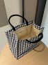 Houndstooth Pattern Tweed Top Handle Bag