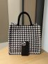 Houndstooth Pattern Tweed Top Handle Bag