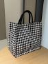 Houndstooth Pattern Tweed Top Handle Bag