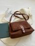 Buckle Decor Faux Suede Flap Square Bag