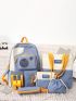 5pcs Colorblock Letter Patch Decor Functional Backpack Set