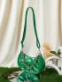 Crocodile Embossed Studded Decor Chain Ruched Bag