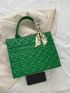 Letter Embossed Twilly Scarf Decor Top Handle Bag