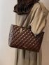 Geometric Embossed Shoulder Tote Bag