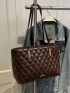 Geometric Embossed Shoulder Tote Bag