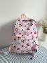 Cherry Print Functional Backpack With Bag Charm