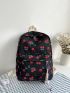 Cherry Print Functional Backpack With Bag Charm