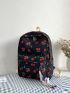 Cherry Print Functional Backpack With Bag Charm