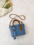Letter Embossed Double Handle Square Bag With Bag Charm