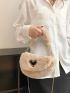 Heart Decor Flap Chain Fuzzy Novelty Bag