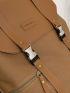 Release Buckle & Letter Patch Decor Canvas Flap Backpack