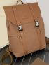 Release Buckle & Letter Patch Decor Canvas Flap Backpack